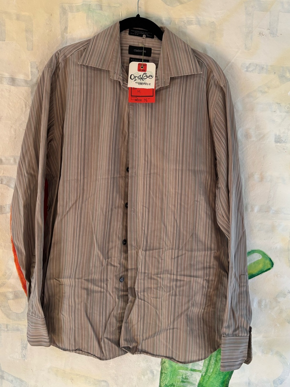 Claiborne Beige Striped Button-Down Shirt